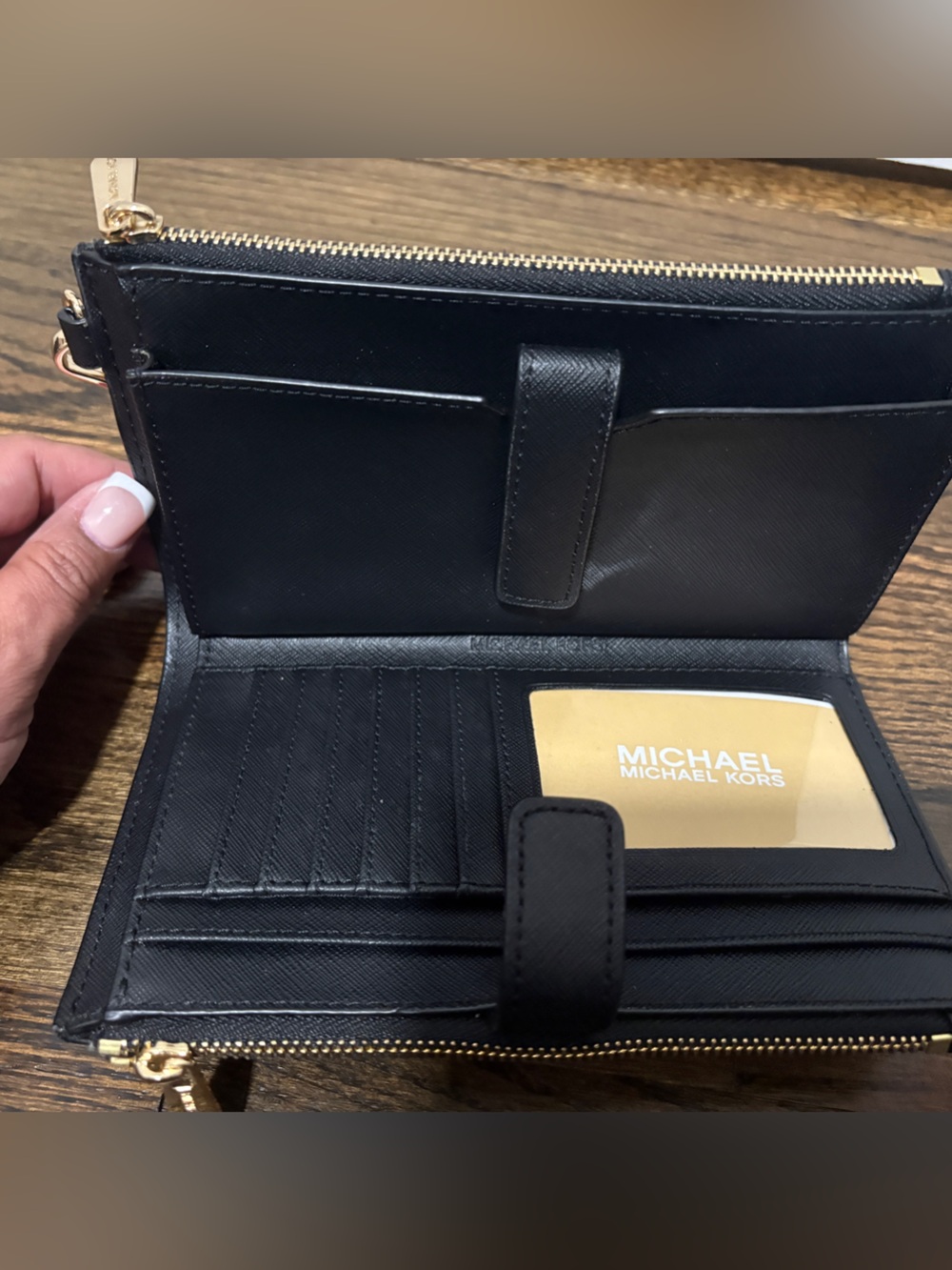 Michael Kors Black Saffiano Leather Wristlet with Gold Logo - Picture 2 of 3